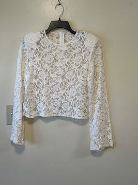 Zara White Lace Long-Sleeve Cropped Top